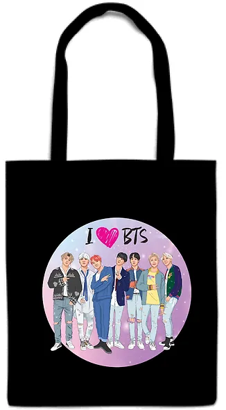 Сумка-шоппер. I love BTS (черная, 38х43 см, длина ручек 58 см) - фото 2