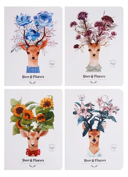 Записная книжка «Deer and flowers» А6, 24 листа в клетку, сшивка, Languo, в ассортименте - фото 4
