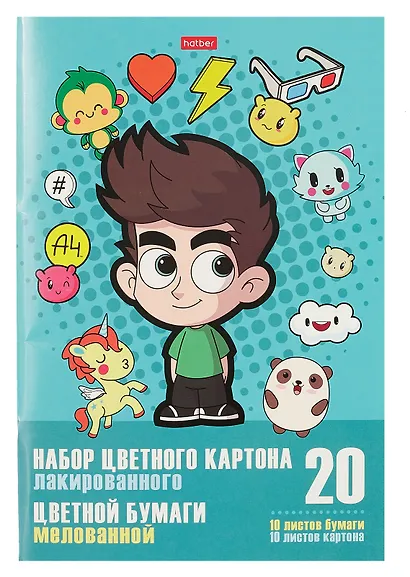 Картон цветной 10 цветов, 10 листов, А4 + бумага цветная 10 цветов, 10 листов, А4, "Влад А4" - фото 1