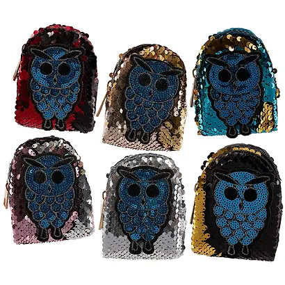 Сумочка-рюкзачок на молнии с пайетками Сова (10см) (ПВХ бокс) - фото 8