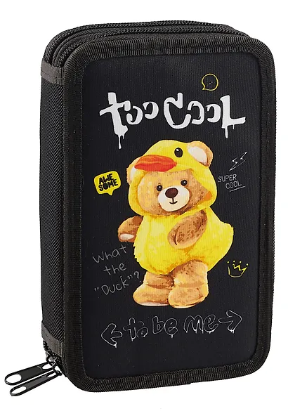 Пенал 2 отделения "Мишка Кря" 19*11, молния, ткань - фото 1