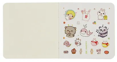 Записная книжка 130*130 32л кл. "Kawaii Vibe (желтый, котики)" карт.обл., мат.ламинация, выб.лак, наклейки - фото 3