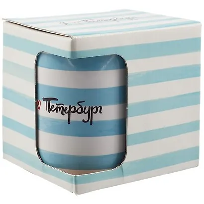 Кружка СПб "Я люблю Петербург" (голубые полоски) (керамика) (330мл) (коробка) - фото 1