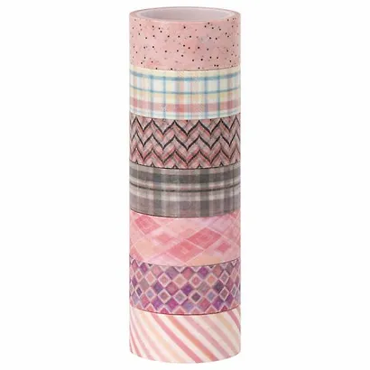 Клейкие WASHI-ленты д/декора Оттенки розового, 15мм*3м, 7цв, рисовая бумага, ОСТРОВ СОКРОВИЩ, 661704 - фото 1