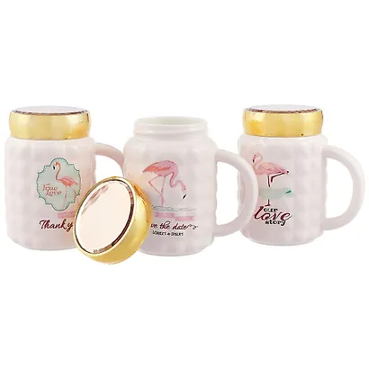 Кружка с зеркальной крышкой Фламинго (рифлёная) (керамика) (400мл) (12-07501-A277) - фото 2