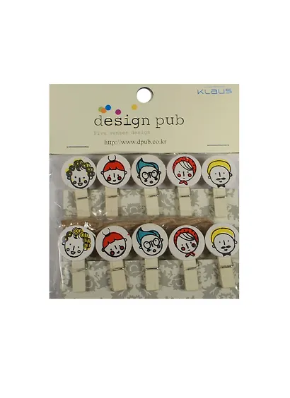 Прищепки декор. деревянные с веревкой Лица (11007509) (3,5см) (10шт) (упаковка) - фото 1