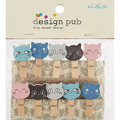 Прищепки декоративные с веревкой 10 шт. Котики эмоции 11 - фото 1