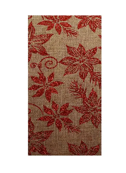 Отрез льна 48*48см, натуральный с красными цветами (пакет) (11-00839-6) - фото 1