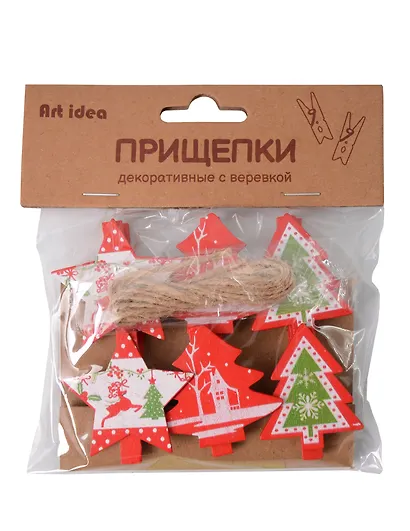 Прищепки декоративные с веревкой 6шт (НГ-4) - фото 6