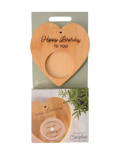 Набор чайных свечей с подсвечником Сердце Happy Birthday (4 штуки) - фото 1