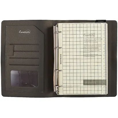 Ежедневник-органайзер недат. А5+ 160л 160*225 "Жатка" серый, кожзам, мягкий переплет, тонир.блок, 4 кольца, гориз.резинка - фото 3