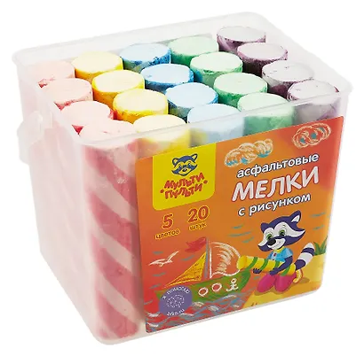 Мелки цветные 05цв 20шт асфальтные с принтом, ведерко - фото 3