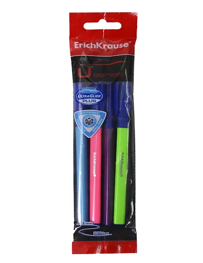 Набор шариковых ручек синих 1 мм, U-109 Stick&Grip Neon, Erich Krause, 4 штуки - фото 1