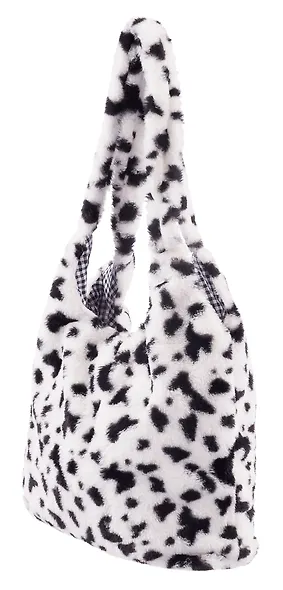 Сумка-шоппер плюшевая Пятнышки (черно-белая) (40х36) - фото 3
