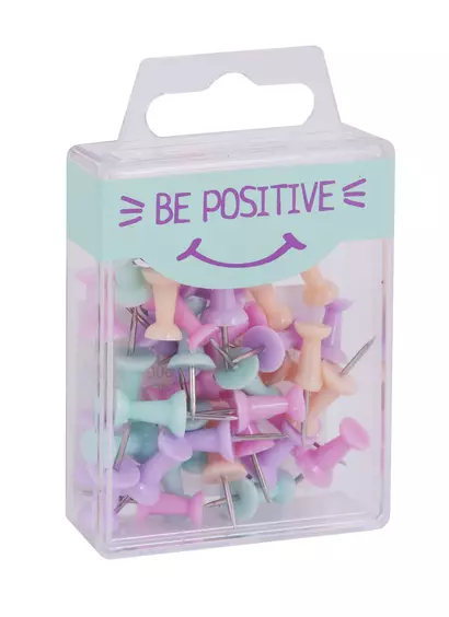 Кнопки гвоздики 40шт 21мм "Be positive" пастельн., ассорти, пласт.подвес - фото 1