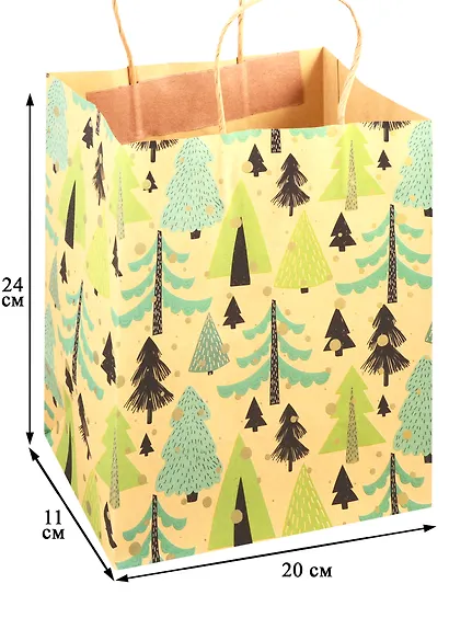 Пакет А5 20х24х11.5см Новый год, крафт, ассорти - фото 2