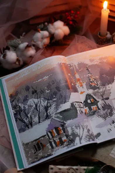 Акварельные сезоны: Чародейка-зима. Рисуем искристый иней, новогодние огни и винтажные открытки - фото 7