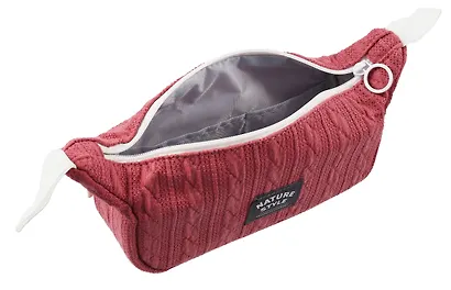 Косметичка с ремешками на кнопке Nature Style (красная) (вязаный узор) (ПВХ) (21х8х7) - фото 4