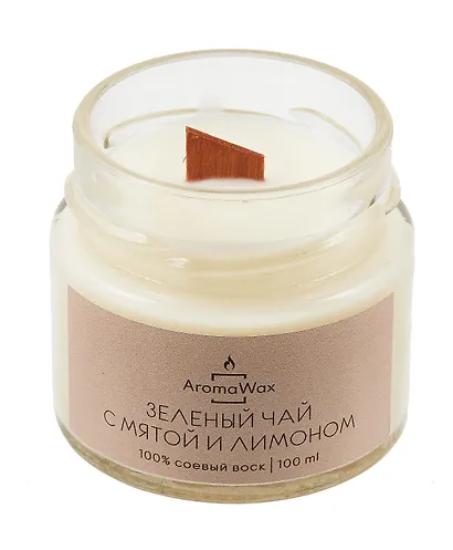 Свеча ароматическая в стеклянной баночке Зеленый чай с мятой и лимоном (100 мл) (AromaWax) - фото 2