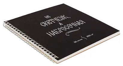 Скетчбук 195*195 20л "Набросочная" акварел. бумага, 200г/м2, черный дизайнерский картон, тиснение фольг. серебро, евроспираль - фото 2