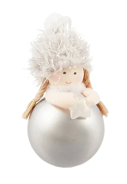 Новогоднее украшение Девочка-шарик со звездочкой (пластик, текстиль) (10см) (12-06277-NY-19) - фото 4