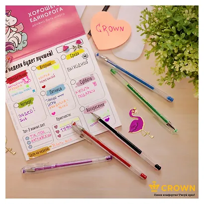 Ручки гелевые Crown, 5 цветов 0,5 мм - фото 7