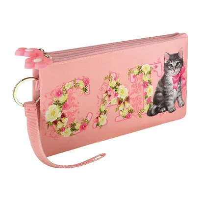 Пенал школьный Феникс+ "Кошечка и цветы" (б/наполн., 20х10.5см, атлас, на молнии, фигурная собачка) - фото 1
