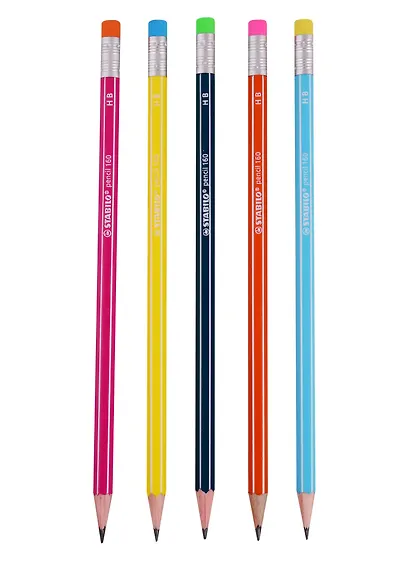 Карандаш Stabilo, Pencil 160, чернографитный HB с ластиком, в ассортименте - фото 3