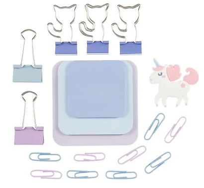 Набор канцелярский: зажимы 19 мм 3 штуки, зажимы 25 мм 5 штук, скрепки 28 мм 40 штук, бумага для заметок 3*30 листов, магнит, Yoi - фото 7