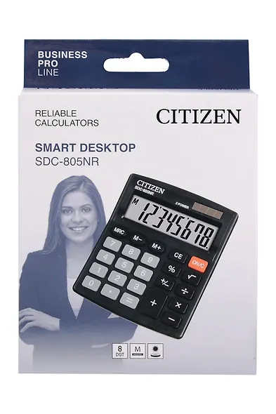 Калькулятор 8-разрядный настольный, двойное питание, чёрный, SDC-805NR, Citizen - фото 1