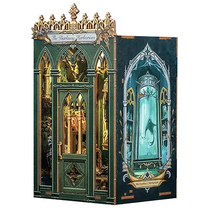 CWGA202 Конструктор интерьерный  – сборный домик CuteBee - Тёмный Гербарий, 98 деталей (материалы: дерево, картон, пластик, металл), со световыми эффектами (подсветка интерьера), с питанием от 2хААА батареек (не включены), серия DIY, возраст 14+ - фото 3