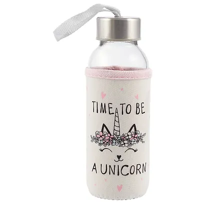 Бутылка в чехле с цветом Кошечка-единорог (стекло) (300мл) - фото 1