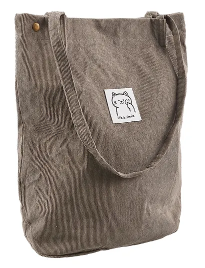 Сумка-шоппер с кнопкой серая (вельвет) (33х31) Bookvalno - фото 4