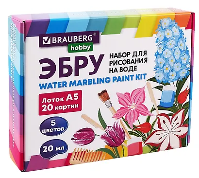 Эбру Brauberg Hobby Набор для рисования на воде, 5 цветов по 20 мл (20 картин) - фото 1