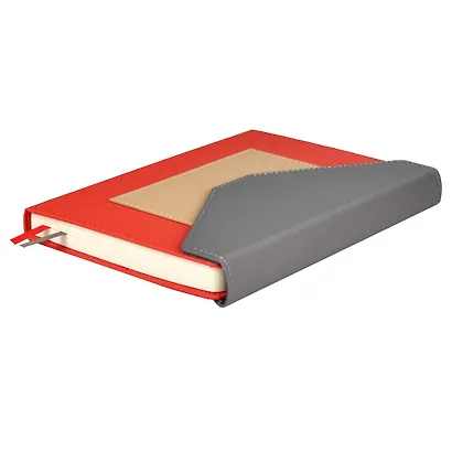 Ежедневник недат. А5 160л "Руффо" красный, серый, бежевый, иск.кожа, тв.переплет, офсет, ляссе - фото 3