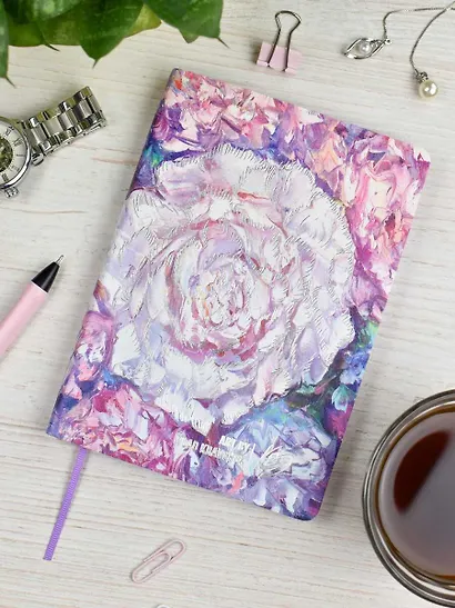 Ежедневник недат.  А6+ 120л 126х174 "Наппа" ПИОНЫ, иск.кожа, мягкий переплет, тиснение фольгой, офсет, ляссе - фото 13