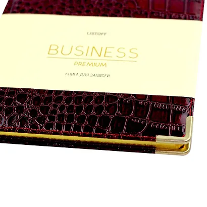 Книга для записей А5 80л "BUSINESS PREMIUM. Grand croco (бордо)" иск.кожа, поролон, тв.переплет, мет.уголки, золот.срез, 2 ляссе, инд.уп. - фото 3