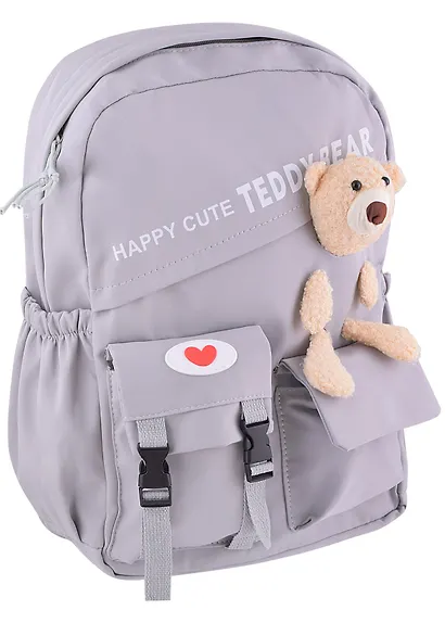 Рюкзак "Happy Cute" серый, с игрушкой - фото 1