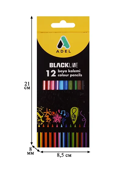 Карандаши цветные Adel, Blackline, 12 цветов - фото 2
