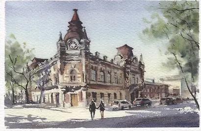 Открытка Иркутск акварель Дом Файнберга - фото 1
