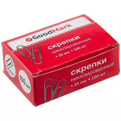 Скрепки никелированные круглые GoodMark, 25 мм, 100 штук - фото 1