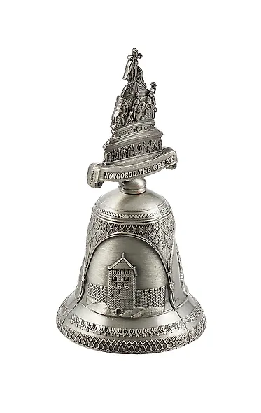 Колокольчик металлический верх-фигурка-039 "Великий Новгород. Памятник "1000-России" цвет античное олово - фото 3