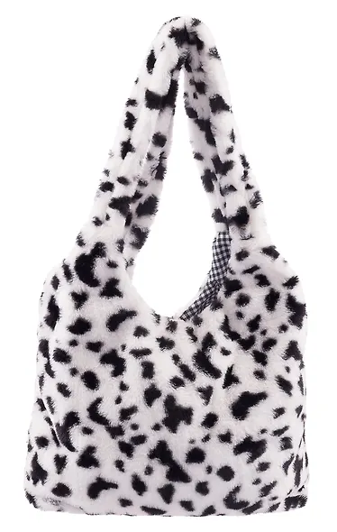 Сумка-шоппер плюшевая Пятнышки (черно-белая) (40х36) - фото 2