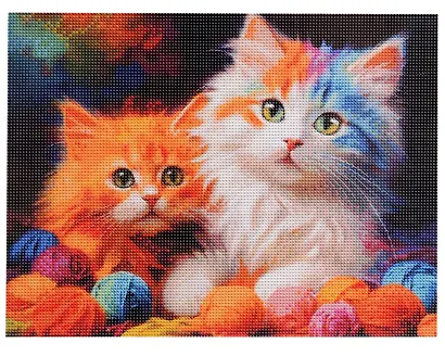Алмазная мозаика (классическая) с подрамником, с полным заполнением "Котята в клубочках", 30 х 40 см - фото 1