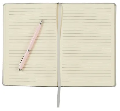 Книга для записей А5 80л "SOFT TOUCH. Серебро" интегр.обл., иск.кожа, офсет 70г/м2, тонир.комбин.блок (в лин., точку, без лин.), скругл.углы, цв.форзацы, цв.торец, ляссе, инд уп. - фото 3
