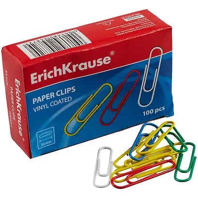Скрепки 33мм 100шт винил, ассорти, к/к, ErichKrause - фото 2