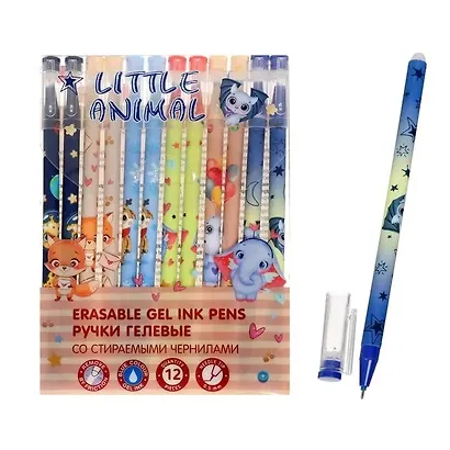 Ручки гелевые Mazari, Little Animal, пиши-стирай синие 12 штук - фото 1