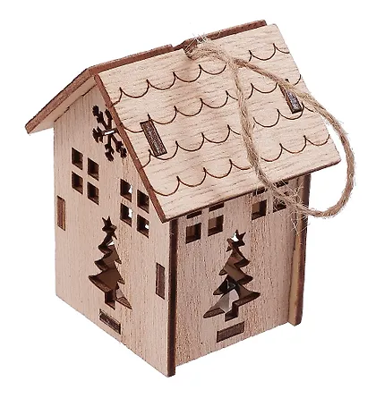 Новогоднее подвесное украшение с подсветкой Домик (7х5,5) (дерево) - фото 3