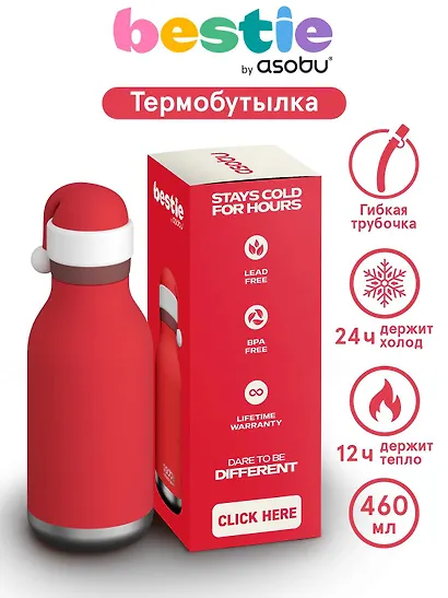 Бутылка для холодных и горячих напитков Asobu Bestie Holiday Санта (460 мл) (69771) - фото 2