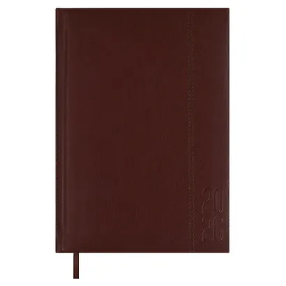 Ежедневник дат. 2026г. А5 176л "Наппа" коричневый, кожзам, тв.переплет, обл.поролон, блинт.тиснение, офсет, справ.мат-лы, ляссе, инд.уп - фото 1